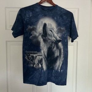 The Mountain Wolf Shirt Mens Medium Tees Tie Dye Short Sleeve Blue Pack in White